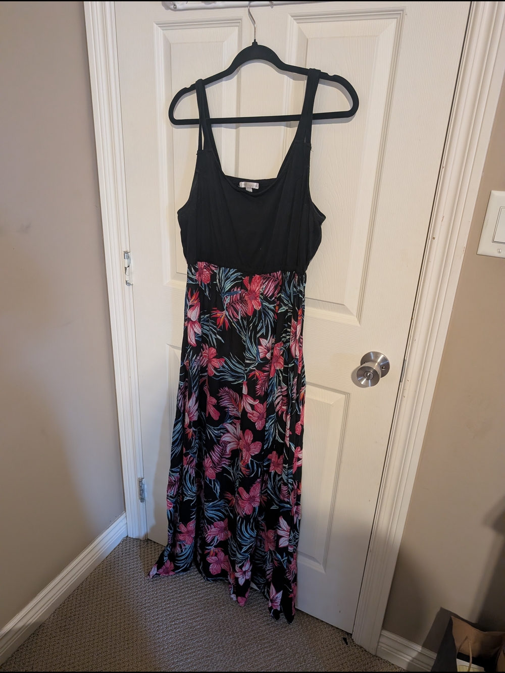 Warehouse Black Maxi Dress with Pink Floral Skirt